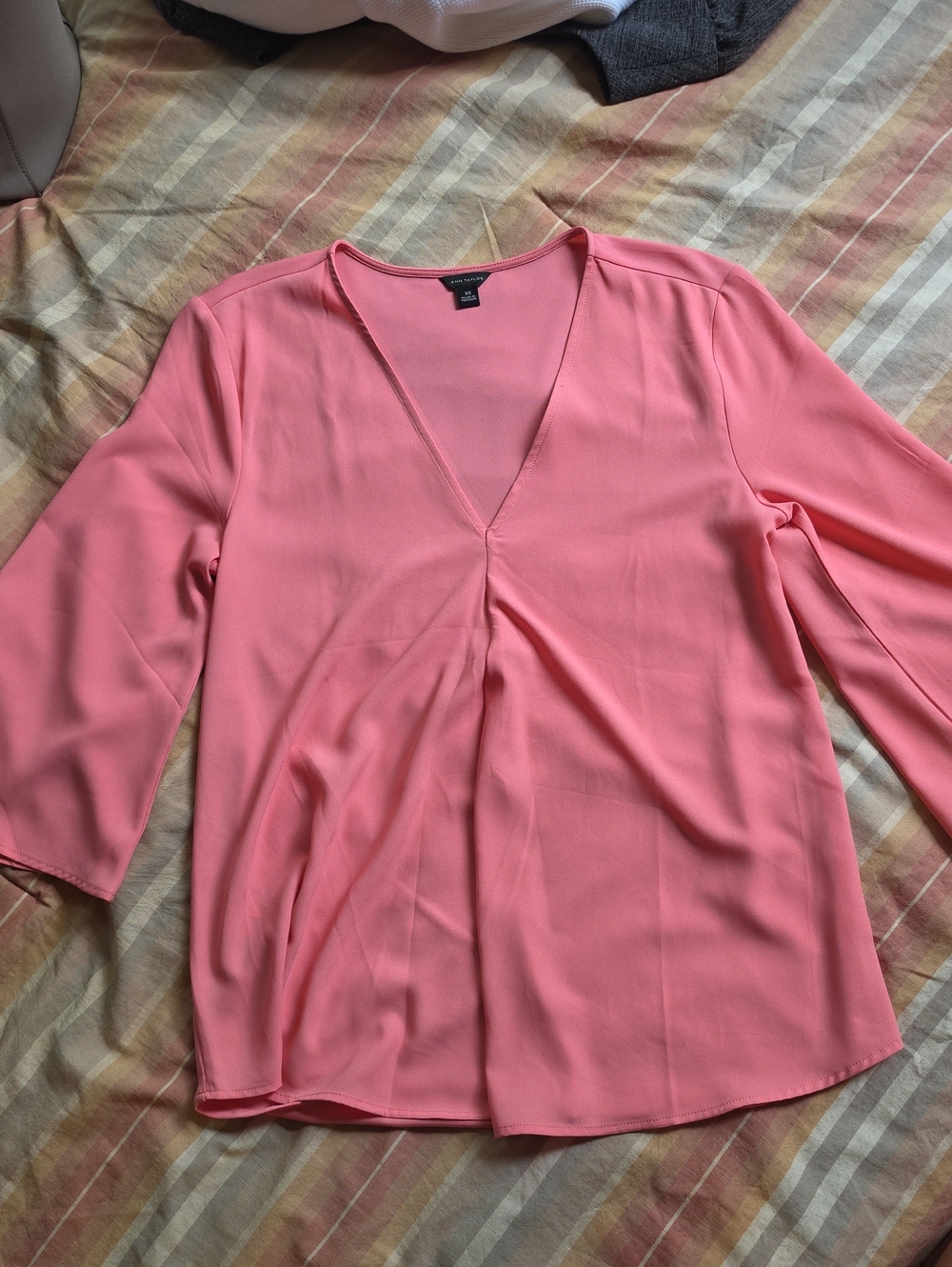 Ann Taylor Coral-Pink V-Neck Blouse